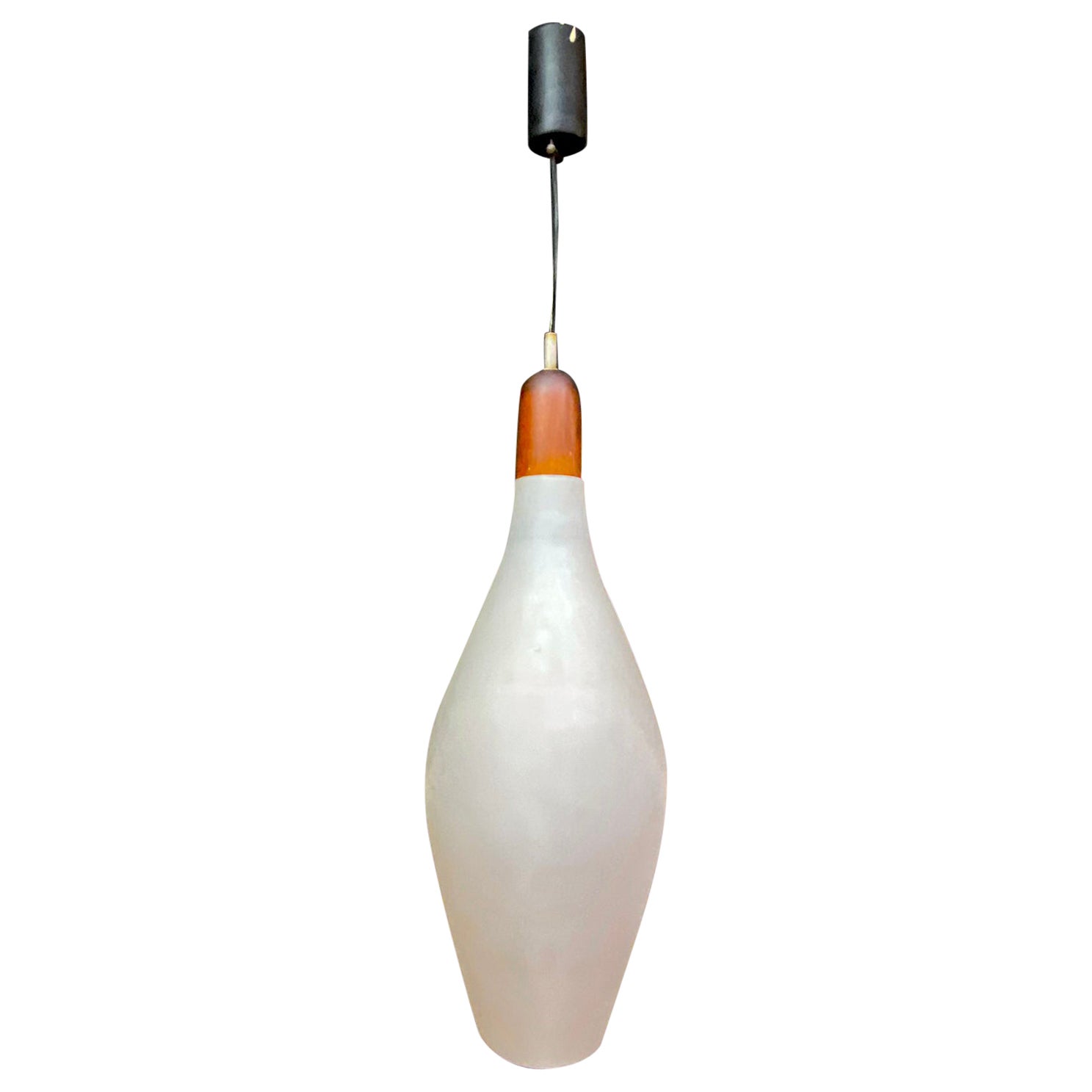 large Mid-Century Modern Scandinavian Pendant Lamp in Opal Glass For Sale