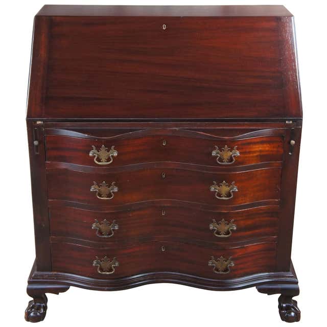 Antique Chippendale Mahogany Library Serpentine Kneehole Writing Desk ...