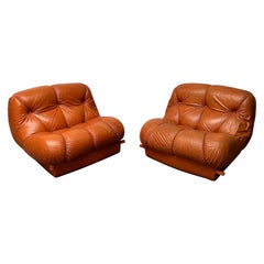 "Nuvolone" Armchairs in Cognac Leather by Rino Maturi for Mimo Padova, 1970s