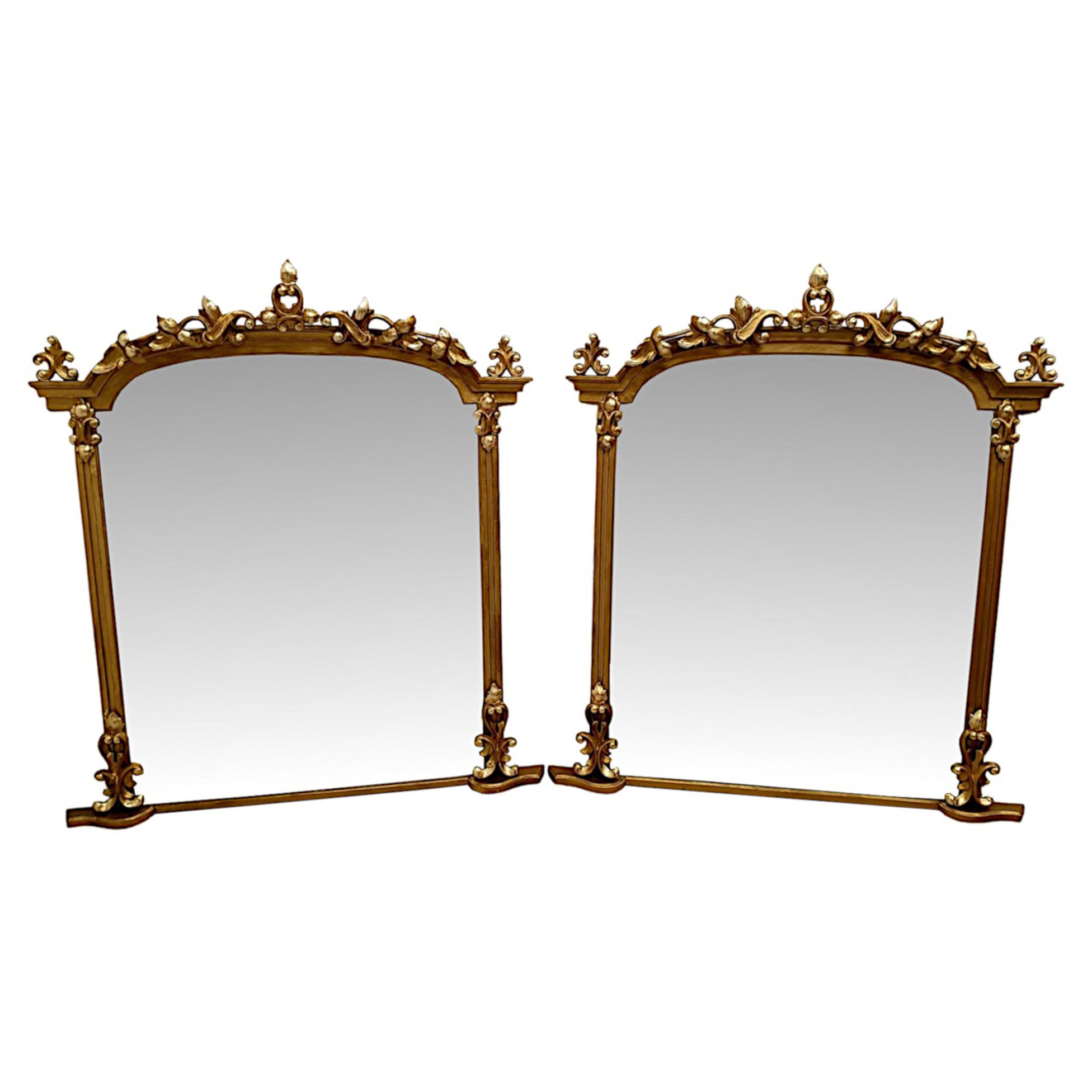 A Very Rare and Fine Pair of 19th Century Giltwood Overmantle Mirrors For Sale