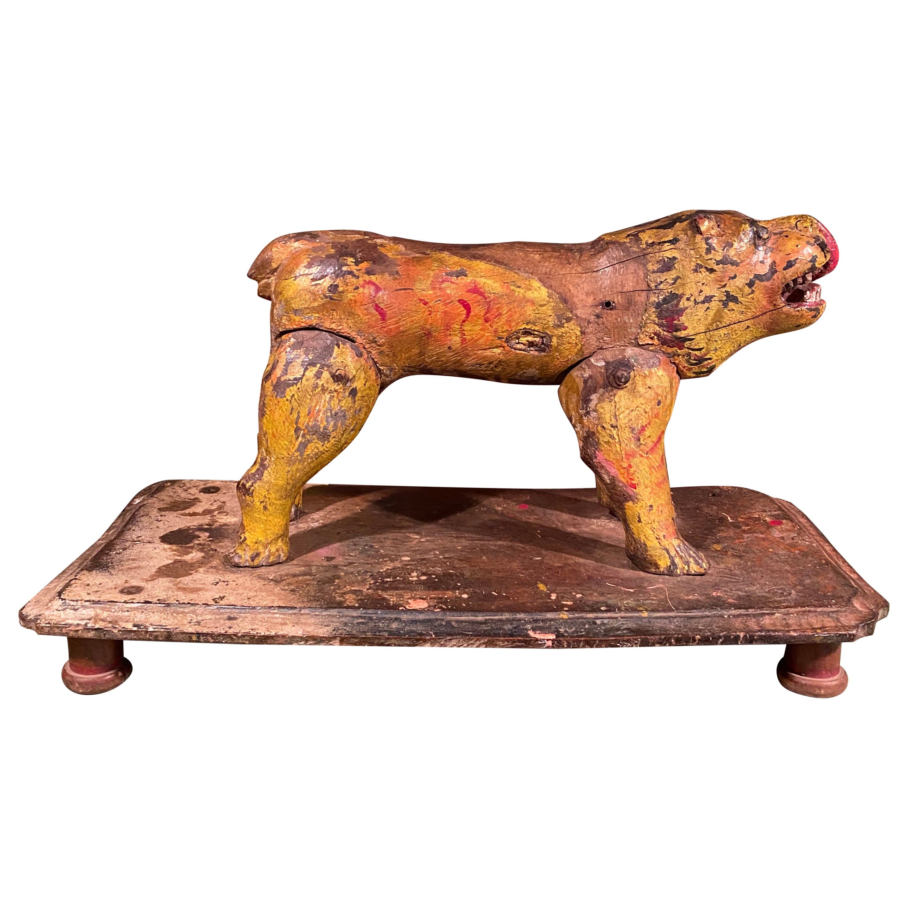 Indian Folk art sculpture of a roaring lion For Sale