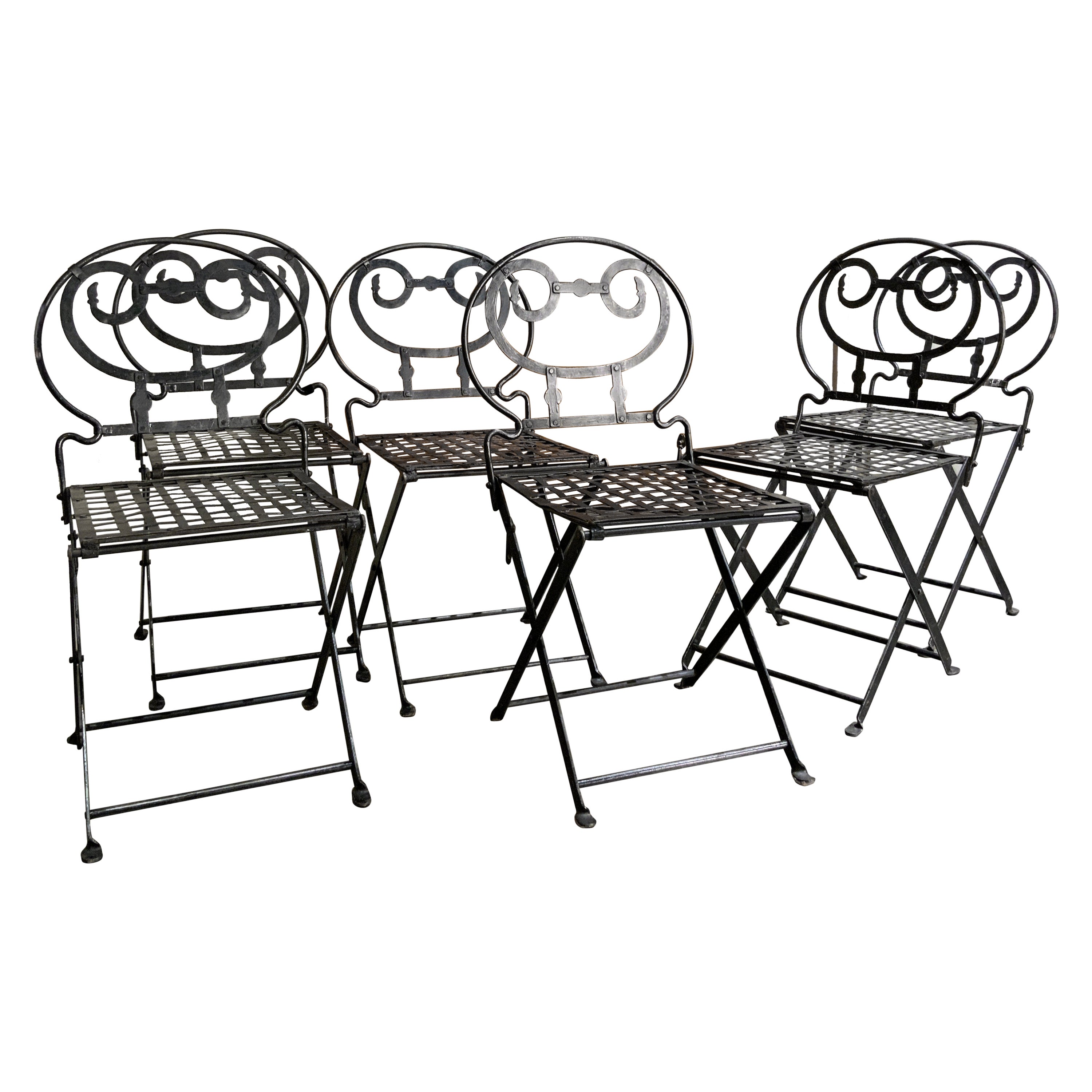 6 folding solid iron chairs France circa 1960 For Sale at 1stDibs