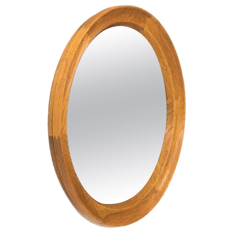 Danish design vintage round oak mirror For Sale