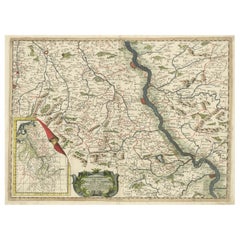 Antike Karte des Verlaufs des Rheins von Lahnstein nach Rheinkassel, Deutschland