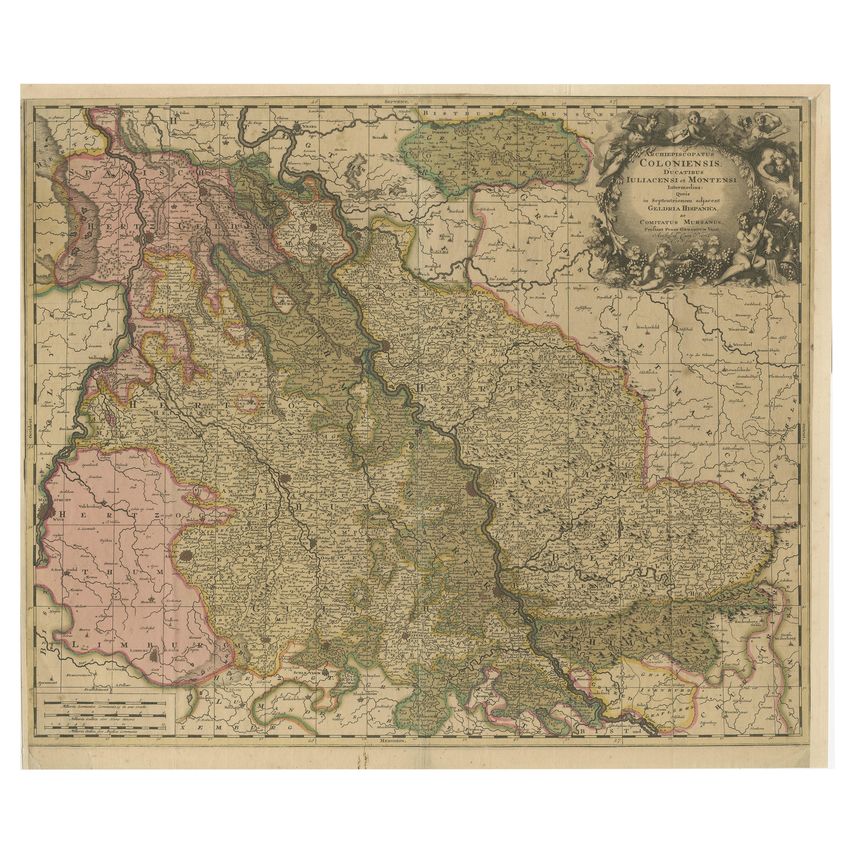 Antique Map of Cologne with the duchies of Jülich and Berg, Germany For Sale