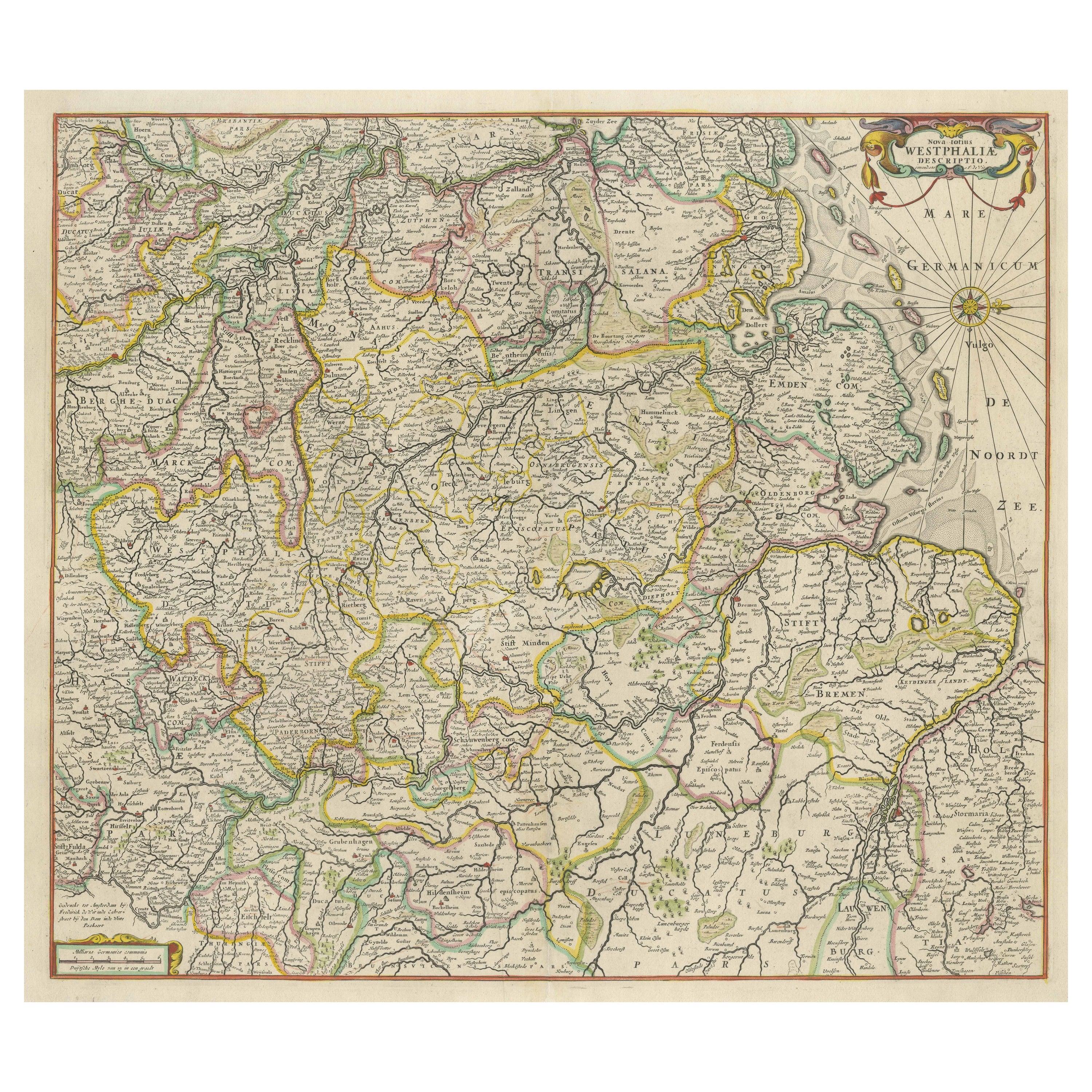 Antique Map of Westphalia, West Orientation For Sale