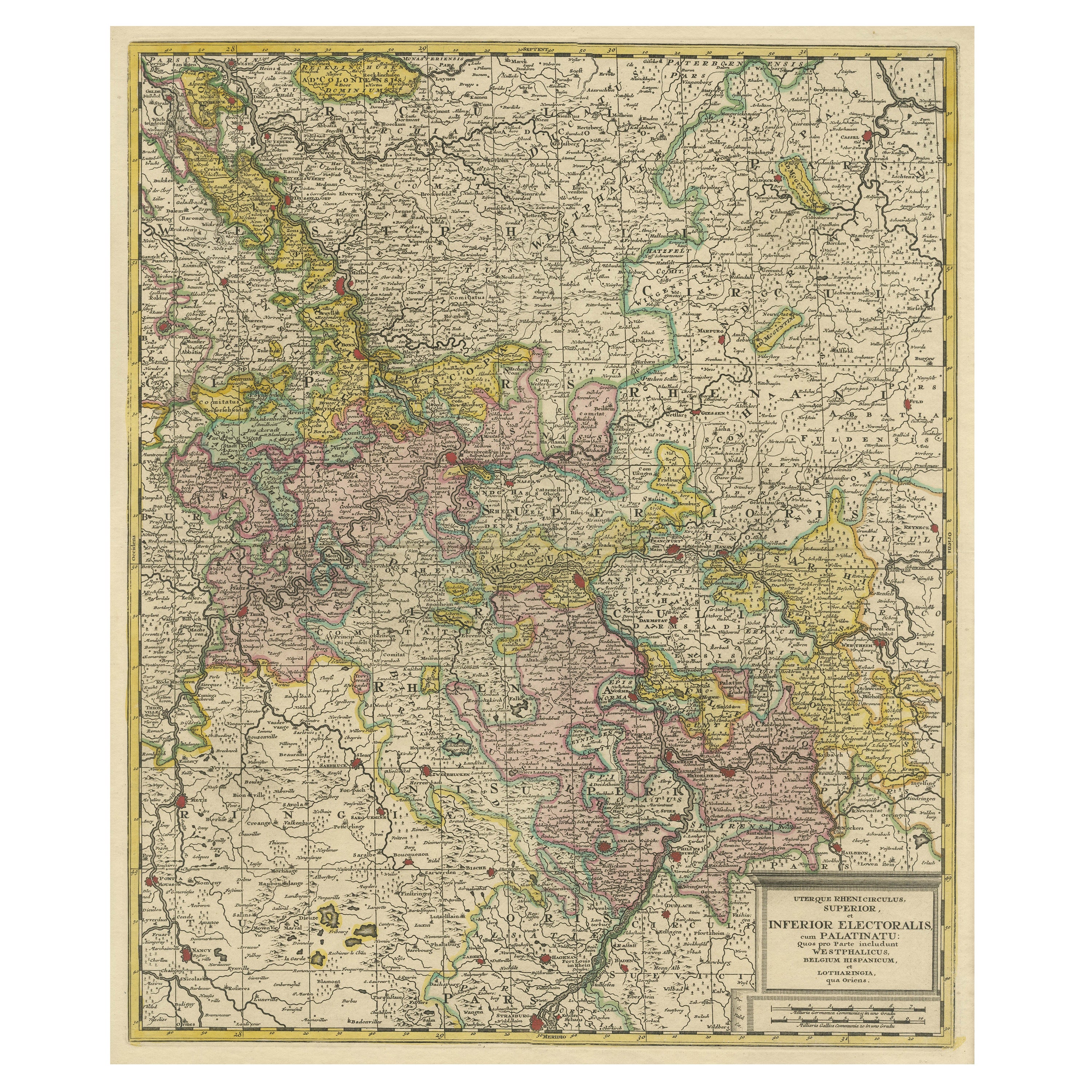 Antique Map of the Area centered on the Rhine River, Germany For Sale