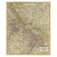 Carte ancienne de la région centrée sur la rivière du Rhin, Allemagne