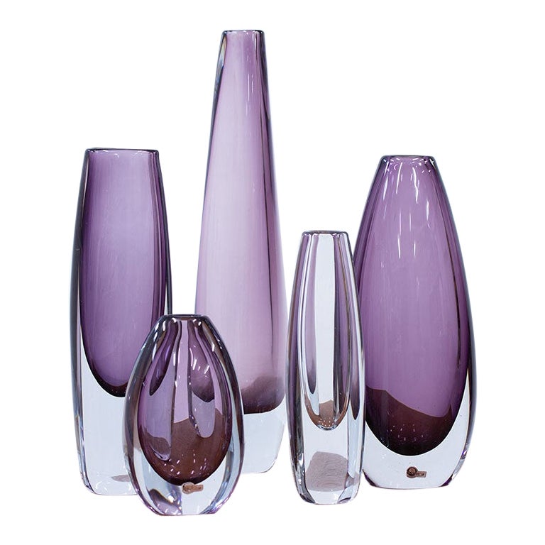 Set of 5 Glass "Sommerso" Vases by Strömbergshyttan, Sweden For Sale