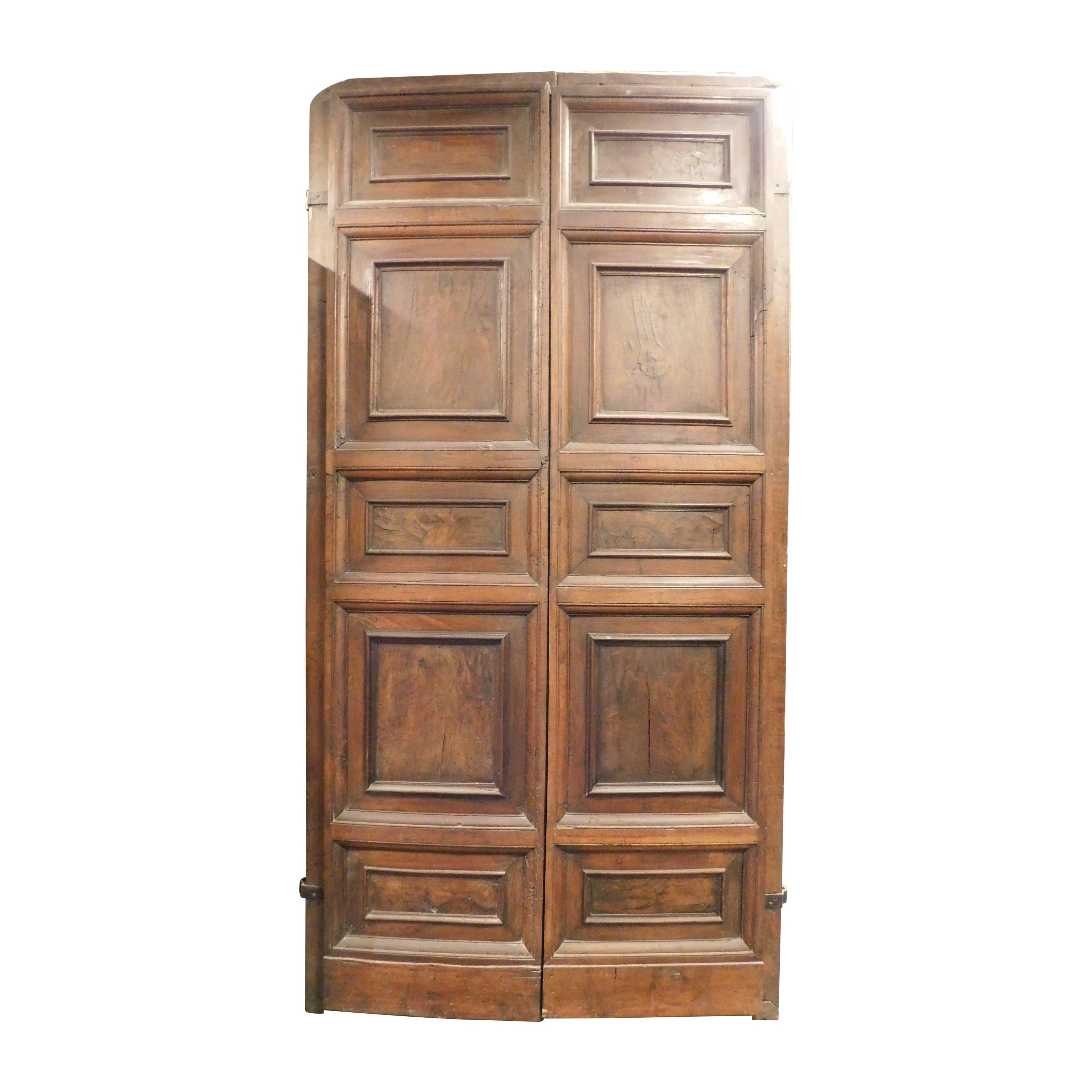 Entrance double doors in carved walnut, very thick and powerful, Italy For Sale