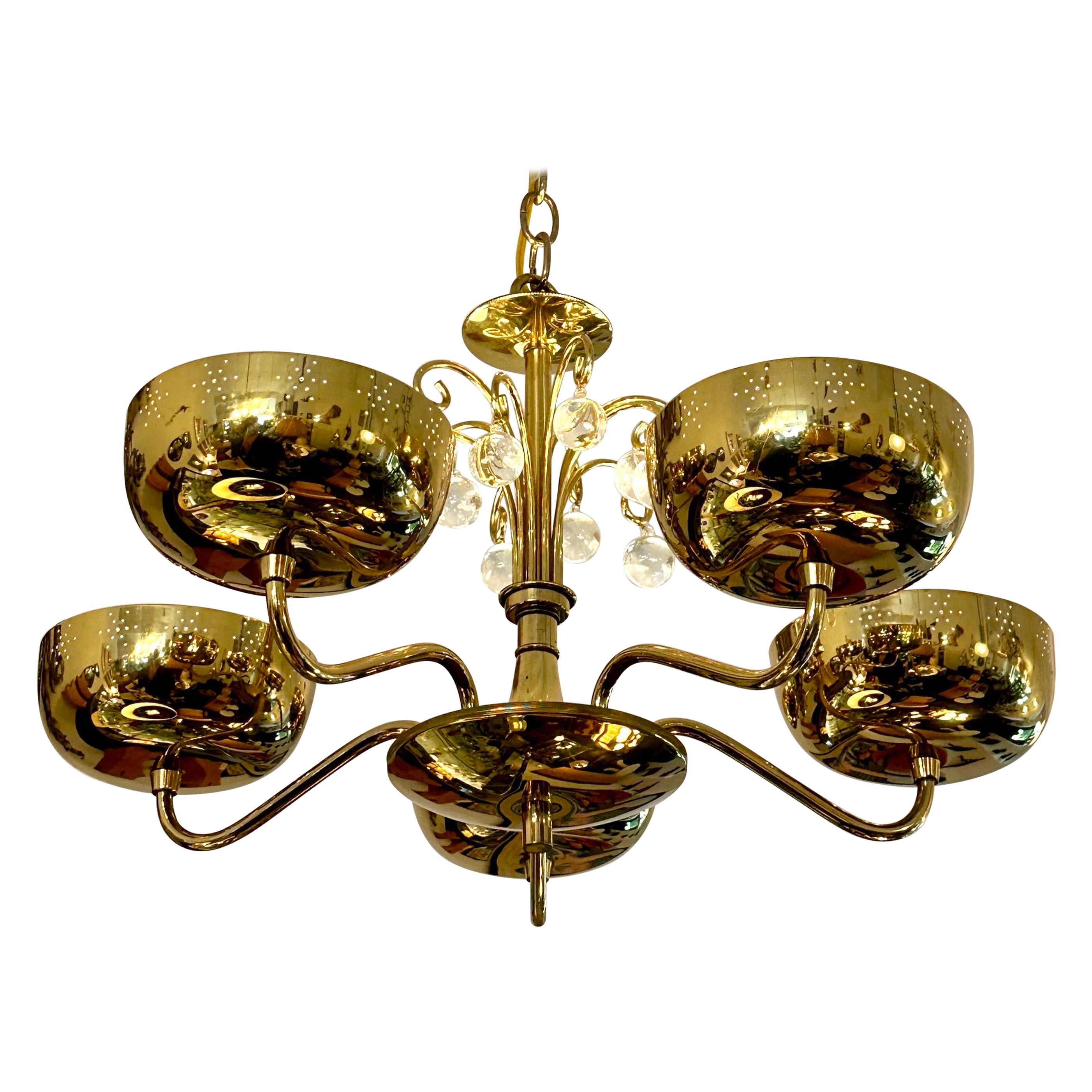 Vintage Lightolier 5-Light Perforated Brass Chandelier For Sale