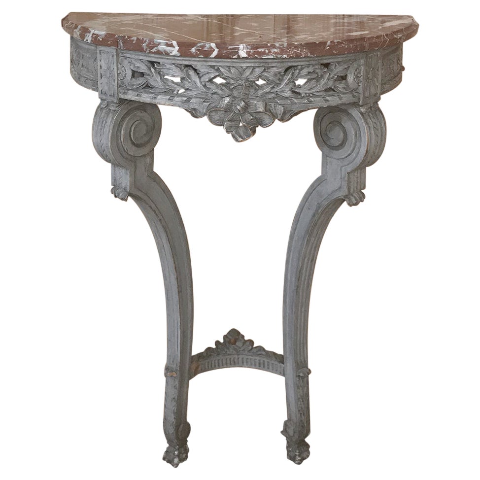 19th Century French Louis XVI Demllune Marble Top Console For Sale