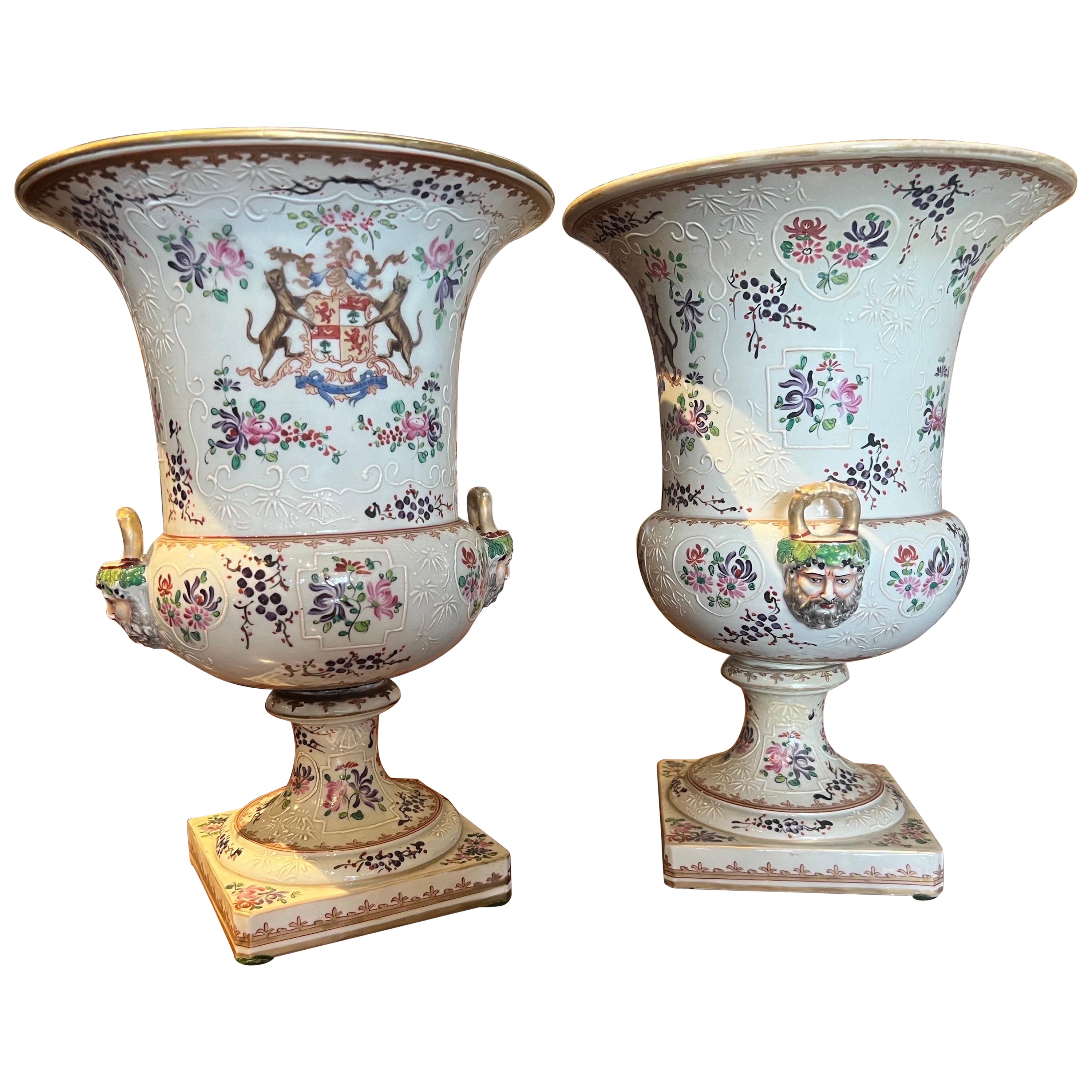 Pair of 19th Century Signed French Urns by Samson For Sale