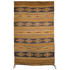 Vintage Navajo Rug in Stripe Pattern in Earth Tones Brown, Caramel, Ivory, Gray