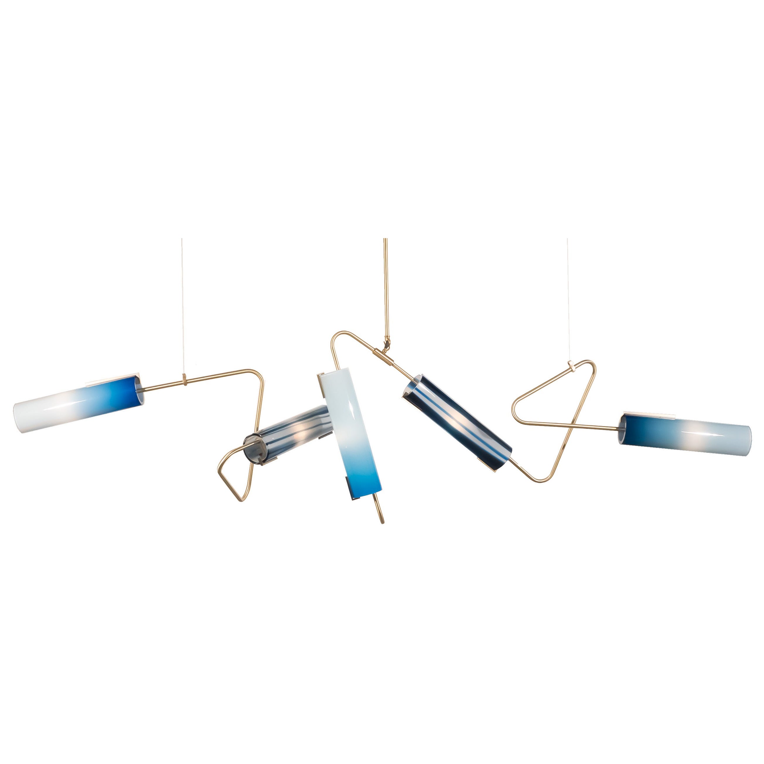 Continuum 85 Chandelier: Brass/Ultramarine and Navy Glass by Avram Rusu Studio For Sale
