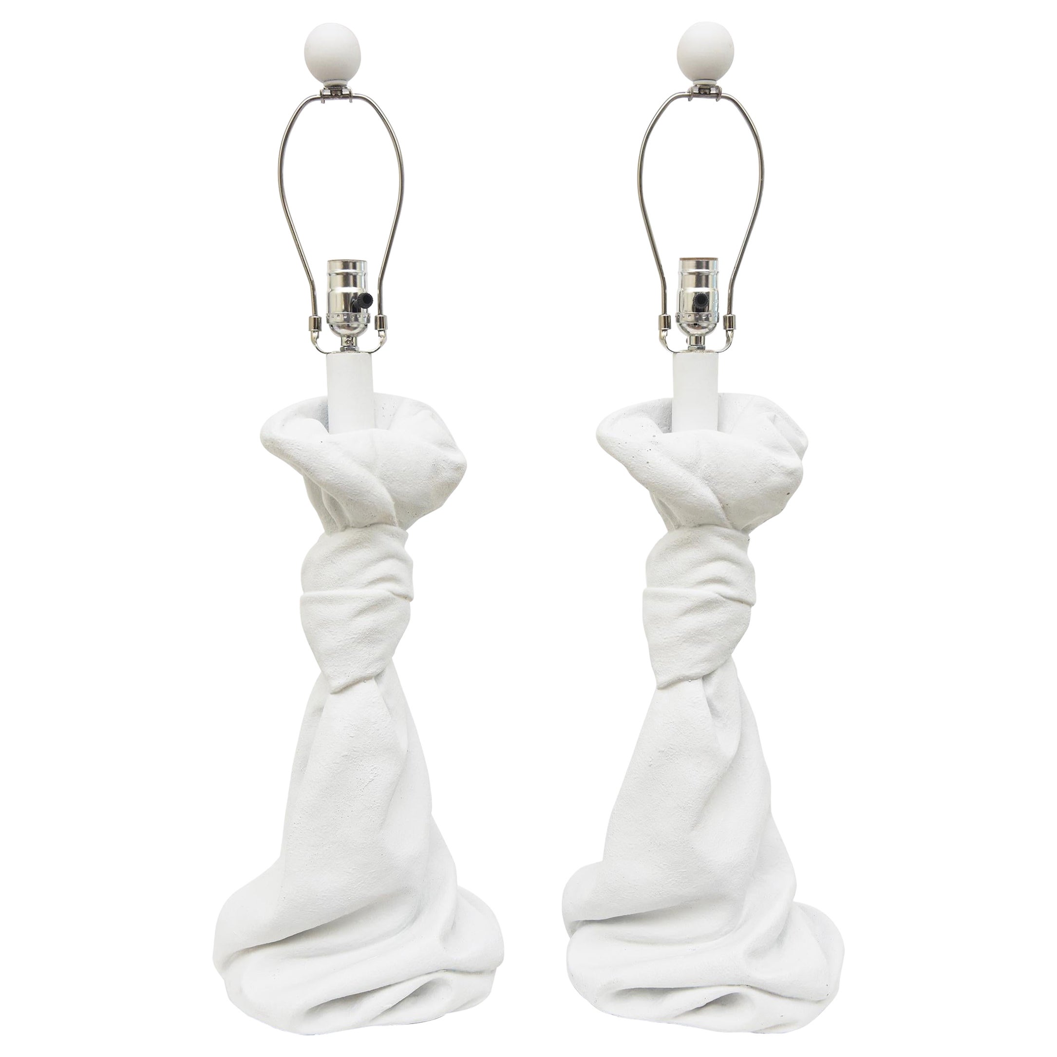Vintage Plaster Of Paris Draped and Knotted John Dickinson Style Table Lamps