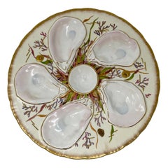 Antique Continental Hand-Painted Porcelain Oyster Plate circa 1880-1890