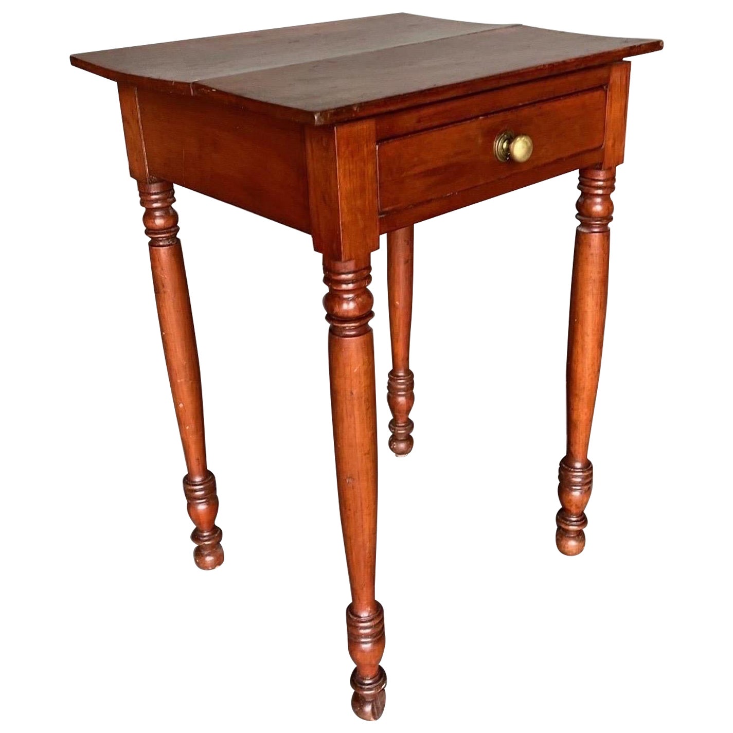 19th Century American cherry one drawer stand with turned legs and feet  For Sale
