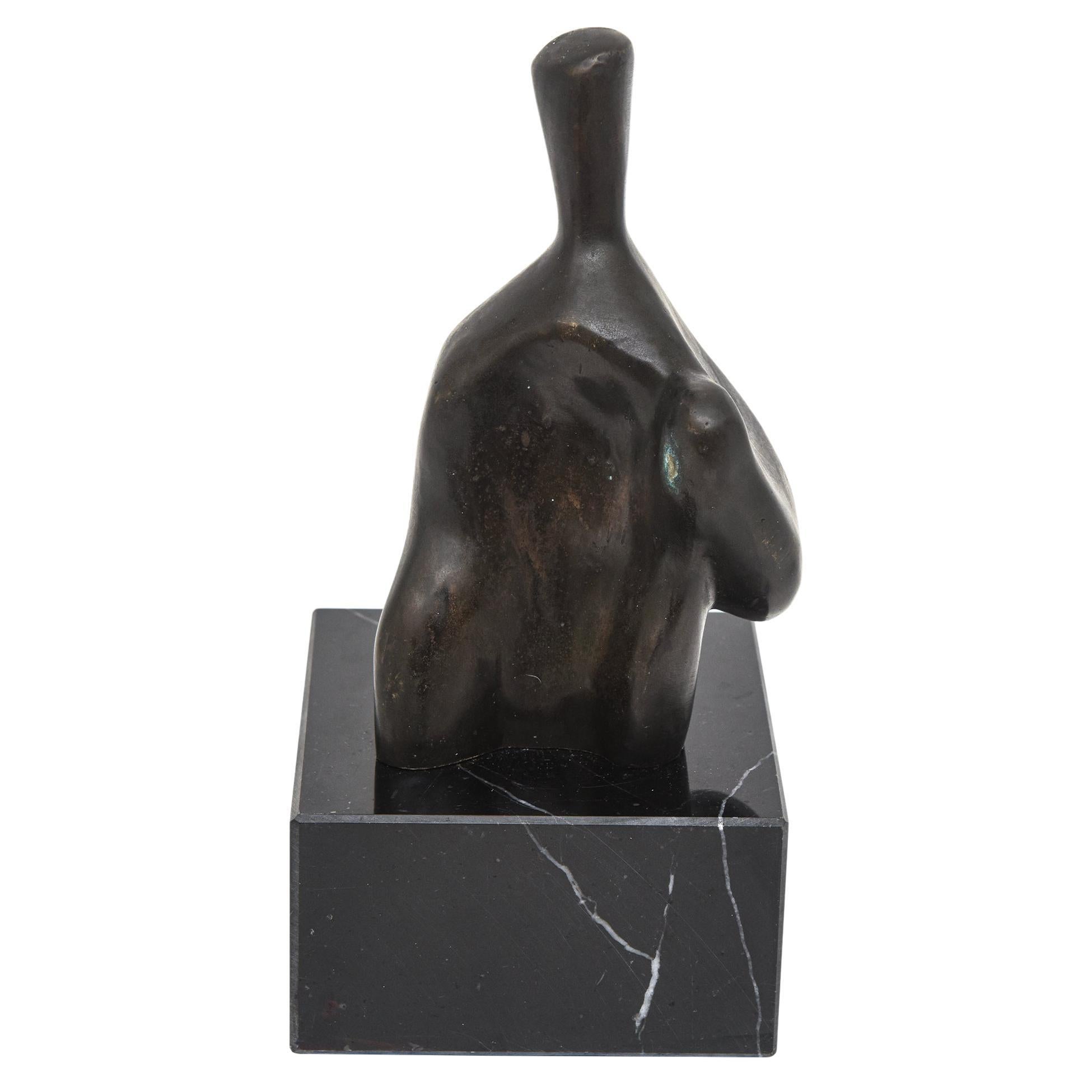 Vintage Bronze Henry Moore Style Abstract Sculpture On Black Veined Marble Base For Sale