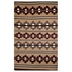 Vintage Navajo Rug in a Banded Pattern in Burgundy, Gray, Ivory, Taupe, Brown