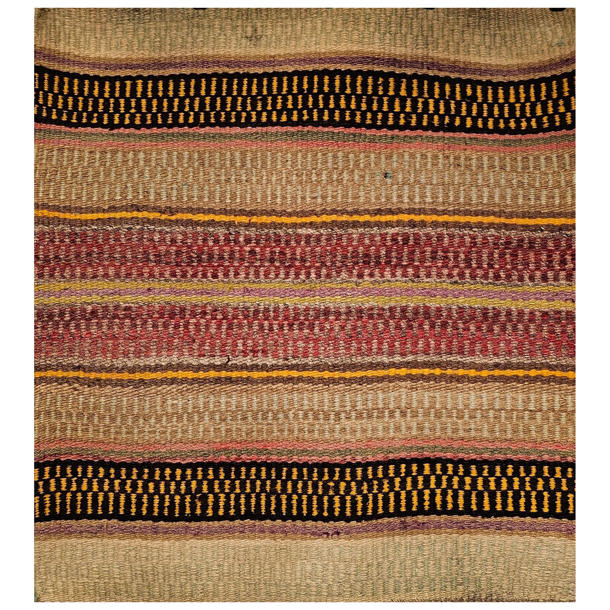Vintage Navajo Saddle Blanket in Wide Bands Pattern in Red, Brown, Caramel 