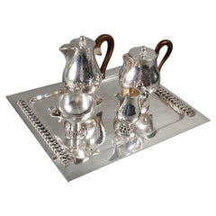 Jean Desprès - Tea Coffee Set Art Deco Hammered Silver Plated Metal
