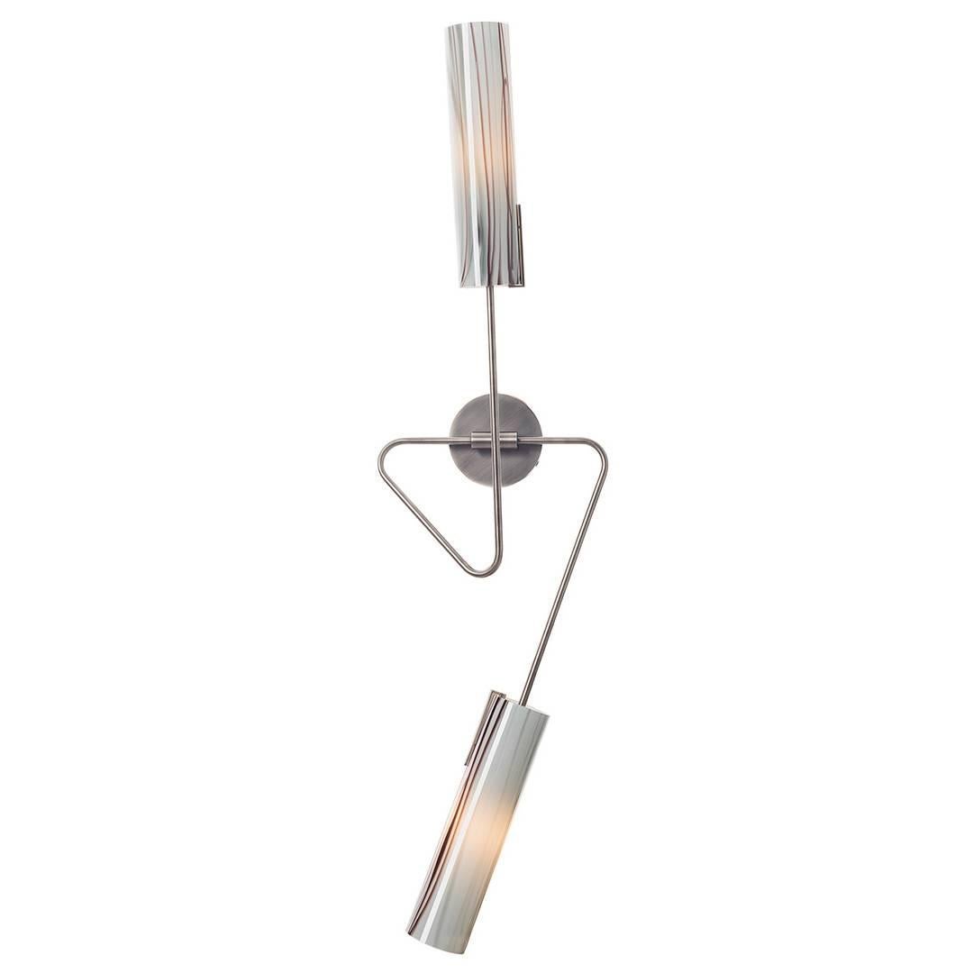 Continuum 02 Sconce: Pewter/White Glass, Topaz/Grey Stripes by Avram Rusu Studio For Sale