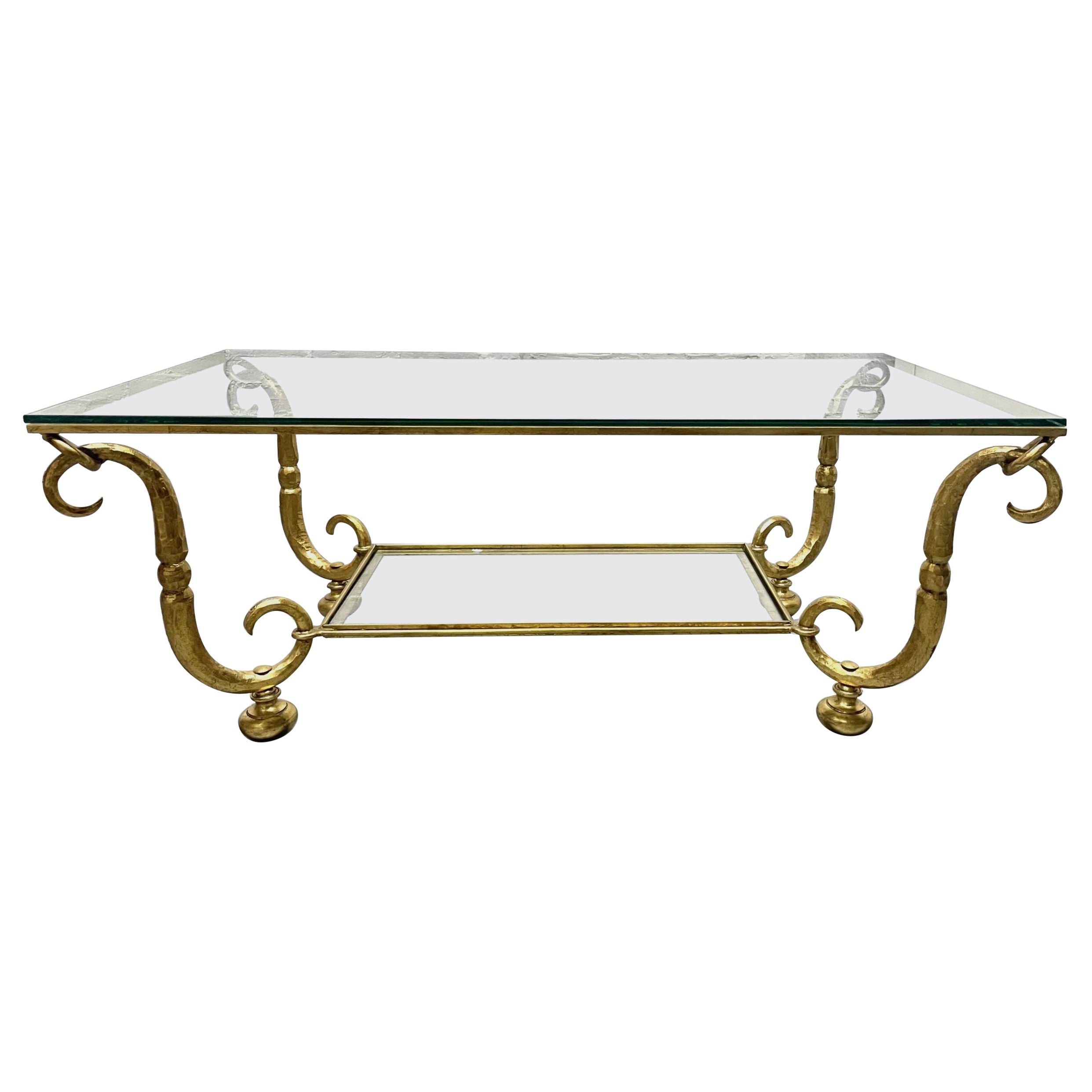 Gilt Wrought Iron and Glass Top Coffee Table