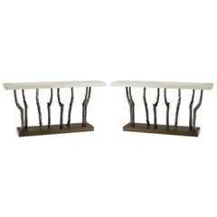 Pair of Modern Faux Bois Console Tables- Dark