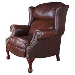 Vintage Bradington Young Maxwell Brown Leather Chippendale Wingback Recliner Arm Chair