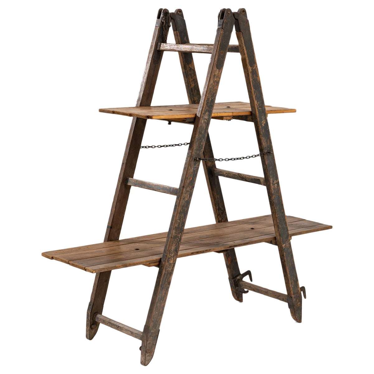 Vintage French Wooden Ladder Shelf For Sale at 1stDibs