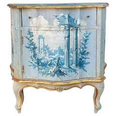 Mid-Century Venetian Neo-Classical Blue White White  Side Table / Commode Chest