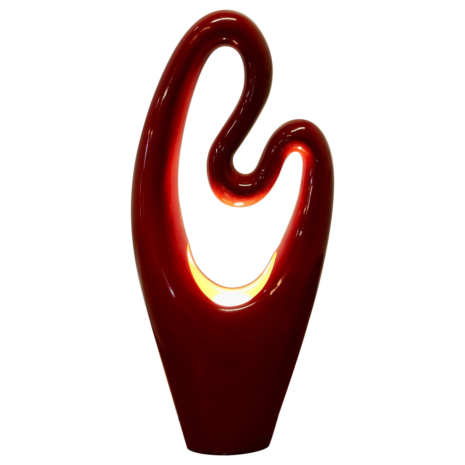 Mid Century Abstract Ceramic Lamp in Cerise  An unusual shape   For Sale