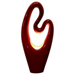 Mid Century Abstract Ceramic Lamp in Cerise  An unusual shape  