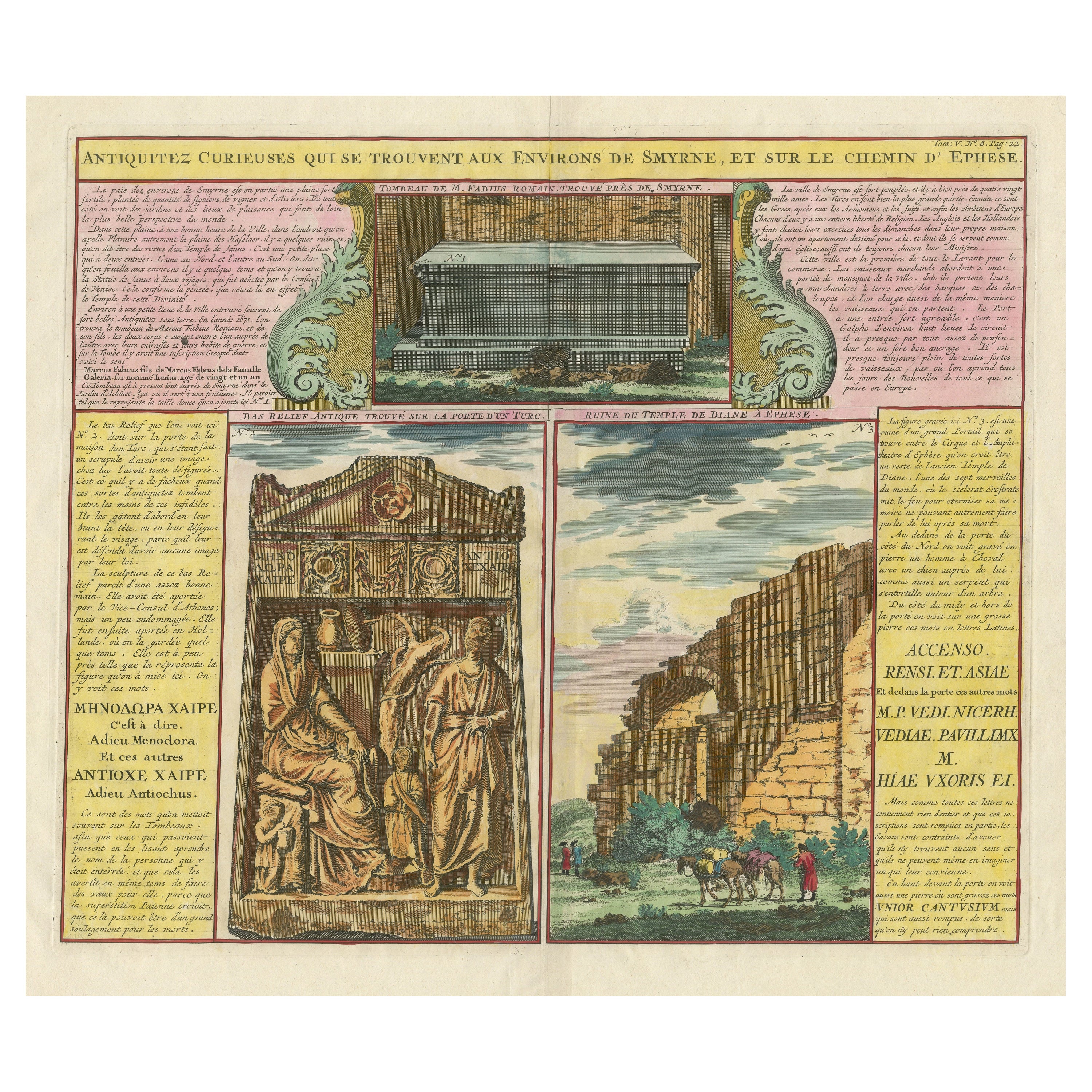 Antique Print showing Monuments in Ephesus, present-day Izmir province, Turkey For Sale