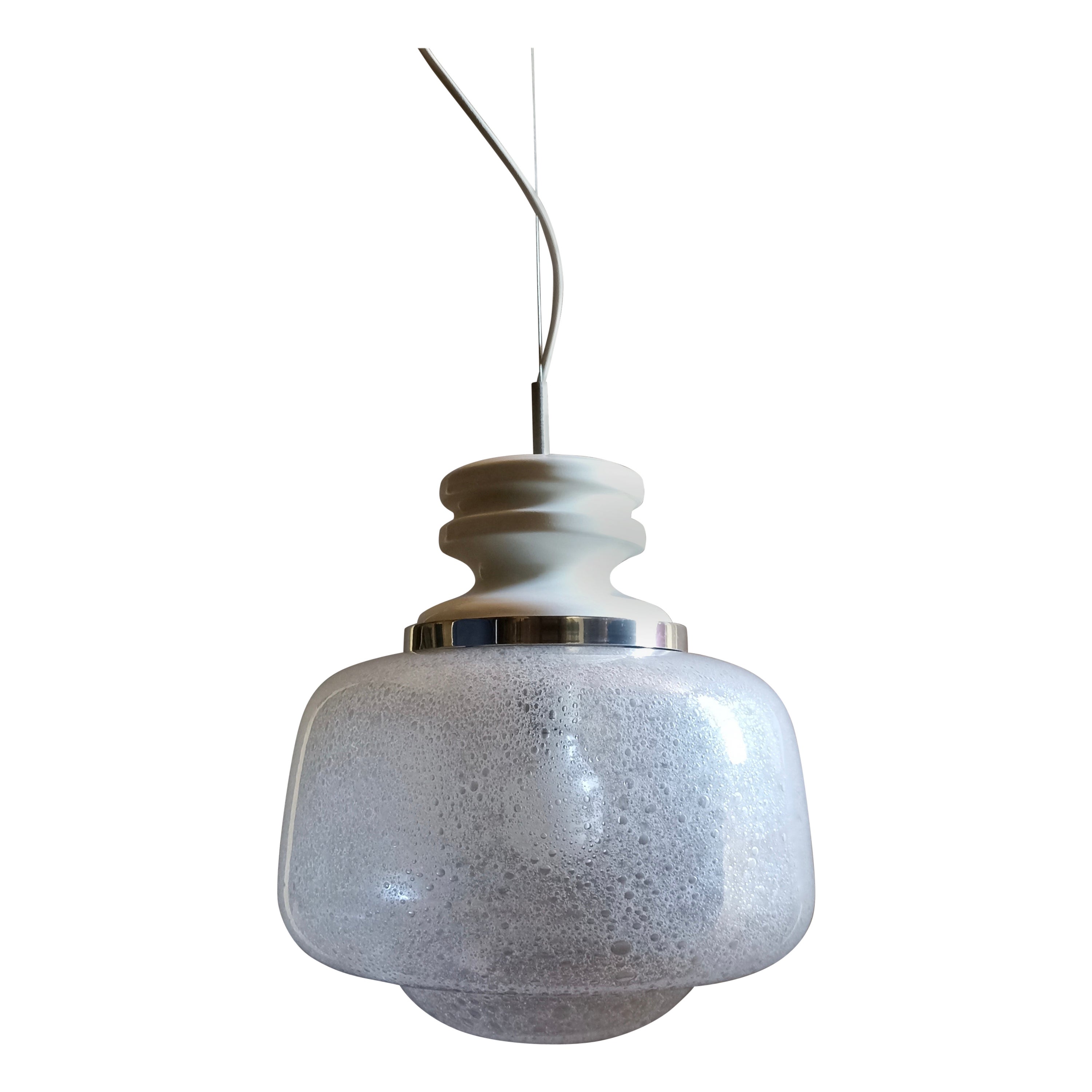 1960s Murano "Pulegoso" glass and aluminum Space Age one-light pendant lamp  For Sale