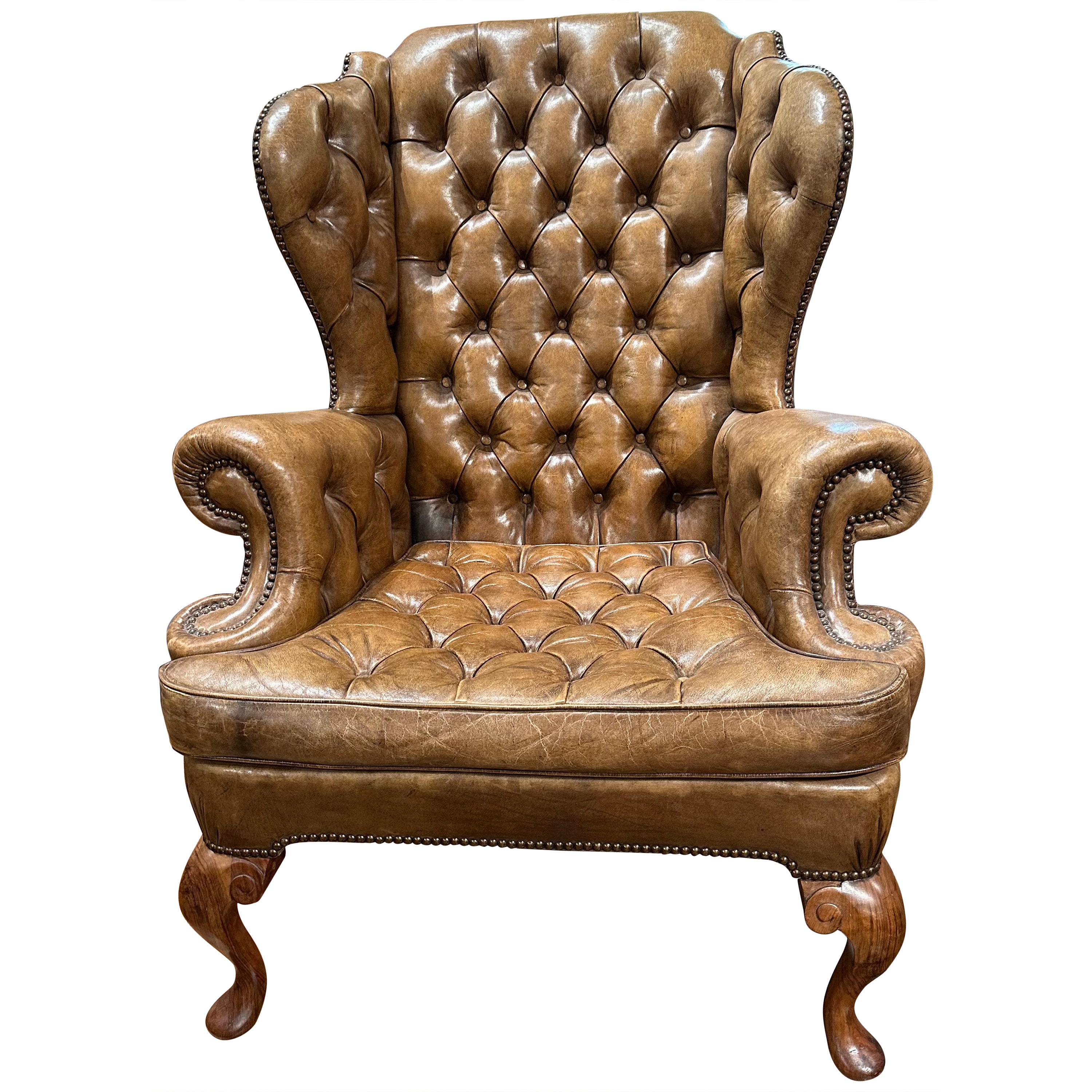 Vintage English Leather Wingback Chair  For Sale