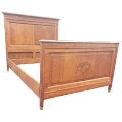 Used Early 20th Century Arts and Craft Marquetry Inlaid Quatersawn Oak Double Bed