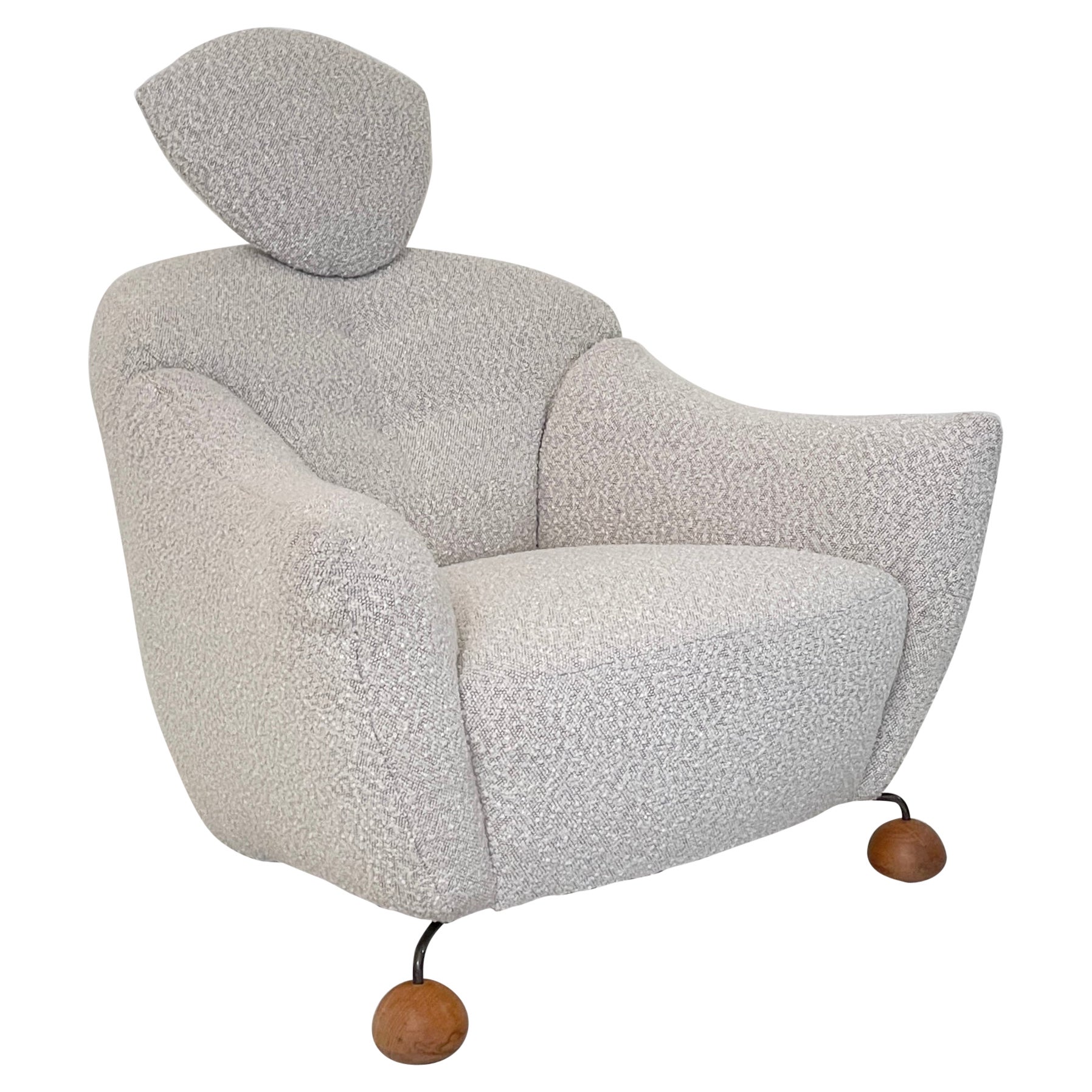 Italian Armchair in White Boucle Fabric, 1981 For Sale