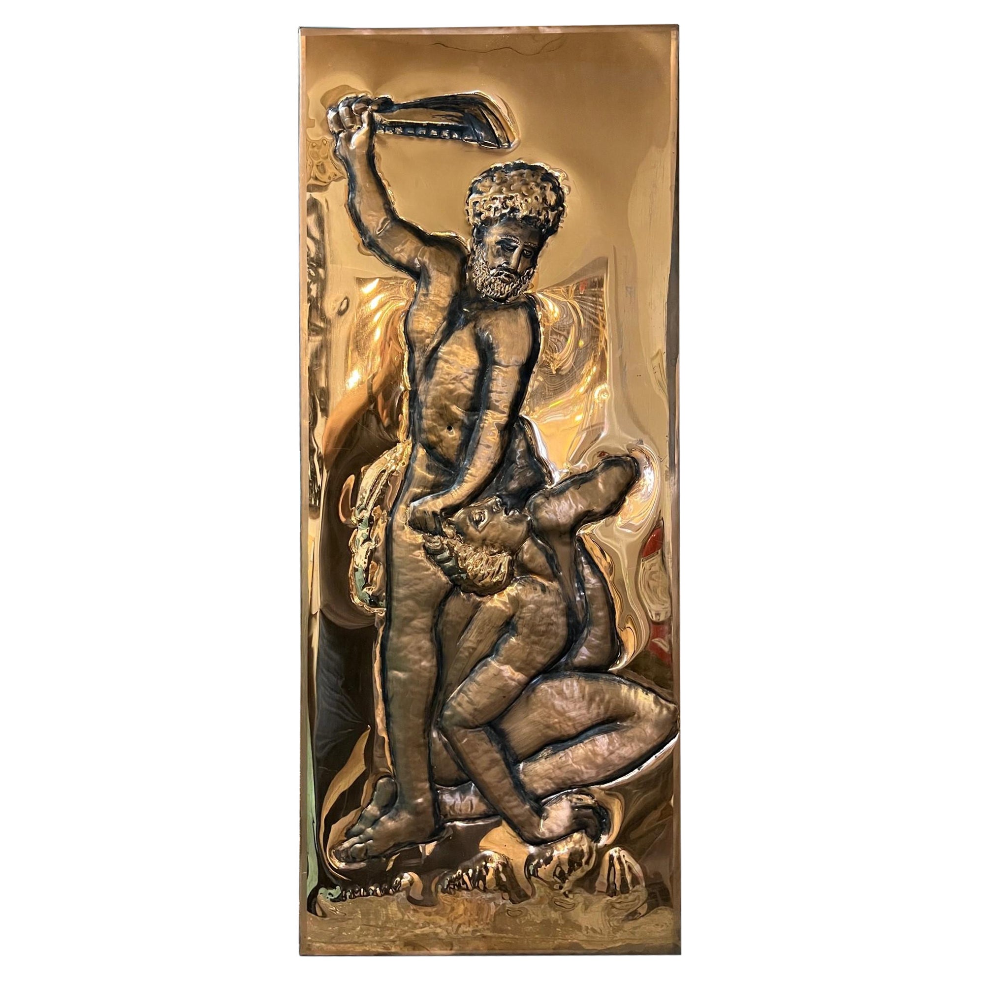 Pannello artistico in rame Samson Slaying a Philistine di Tom Sharkey Dublino Irlanda