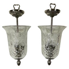 Vintage Pair Of Crystal Bell Jar Lantern Or Pendant Light 