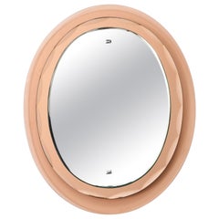 1950's Mid-Century Modern Pink Glass Italian Oval Mirror