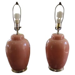 Vintage Postmodern Mauve and Gold Round Glass Table Lamps-A Pair
