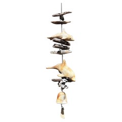 Used 1989 Handcrafted Dolphin Art Pottery Wood Wind Chime Bell