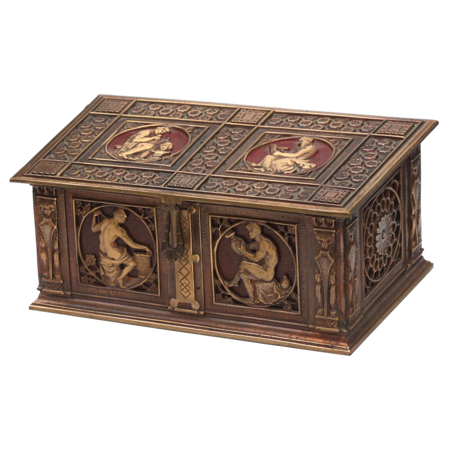 Patinated and Parcel Gilt Humidor, Oscar Bach, (French/American)  For Sale