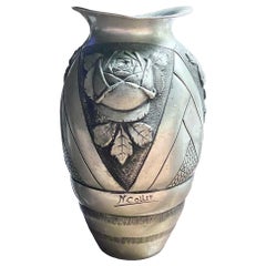 Antique Parisian Noel Collet Deep Relief Pewter Vase