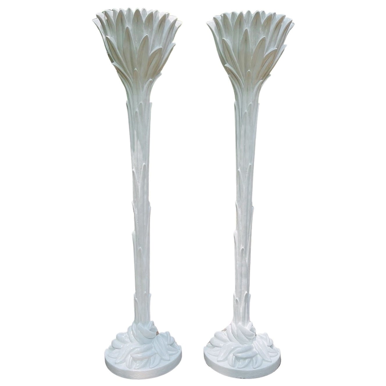 Serge Roche (French, 1898-1988) Pair Vintage Palm Tree Torchiere Lamps For Sale
