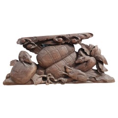 Large Japanese Stained Pine Rodents And Baskets Carving Scupture 