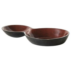 Urushi Cinnabar Red & Black Lacquer Gourd Calaba Long Bowl by Alexander Lamont