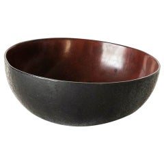 Urushi Cinnabar Red & Black Lacquer Gourd Calaba Long Bowl by Alexander Lamont